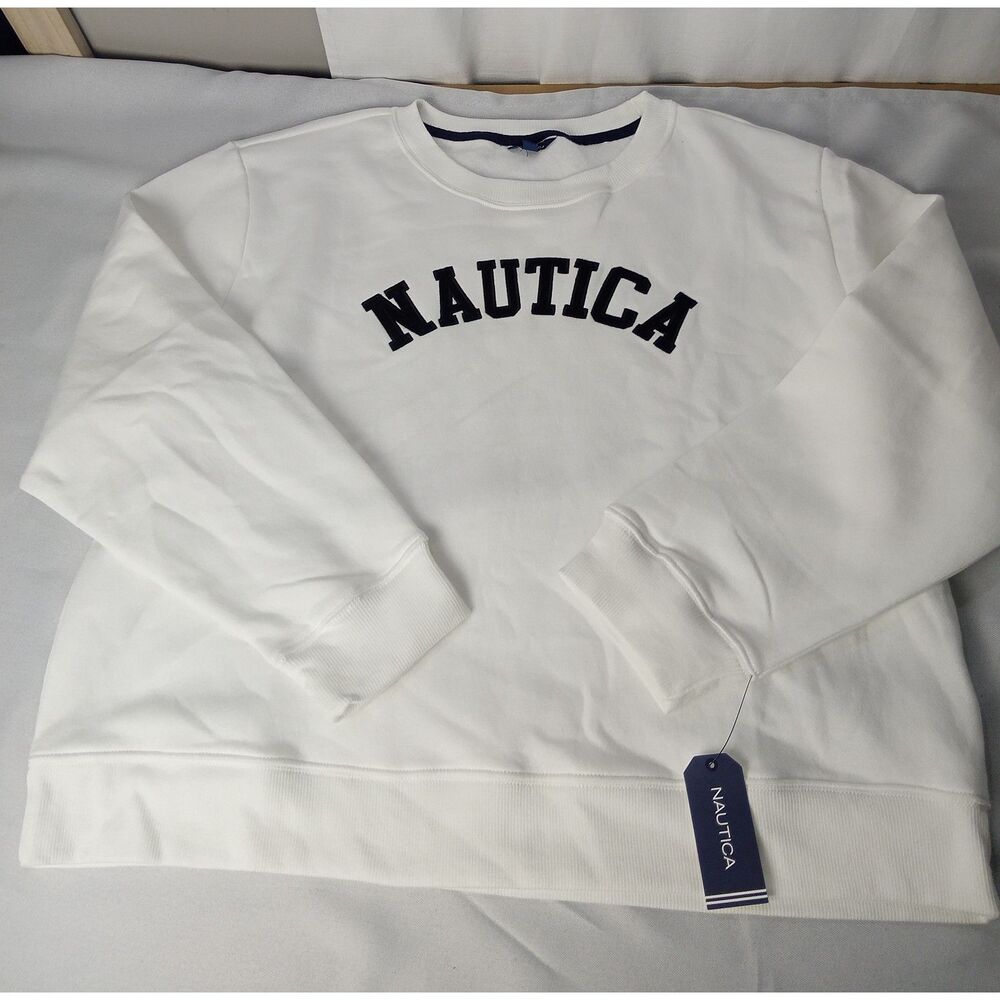 Nautica Men’s XXL White Logo Crewneck Sweatshirt NWT $69.50